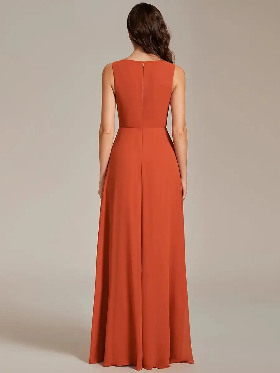 Elegant Evening Dresses V Neck Appliques Ruched Sleeveless Appliques 2024 Ever pretty of A-Line  Burnt Orange Bridesmaid dress - Image 2