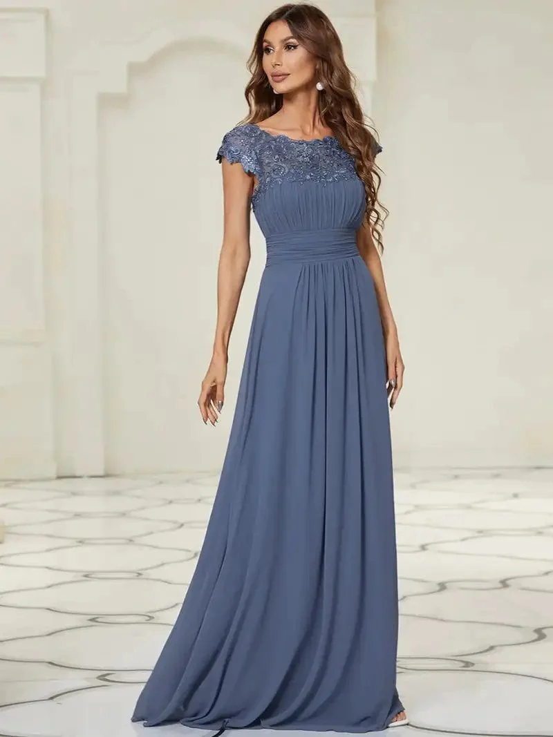 Elegant Evening Dresses lace long A-LINE Sleeveless O-neck 2024 ever pretty of Dusty Navy Simple Bridesmaid dress Women - Image 4
