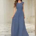Elegant Evening Dresses lace long A-LINE Sleeveless O-neck 2024 ever pretty of Dusty Navy Simple Bridesmaid dress Women