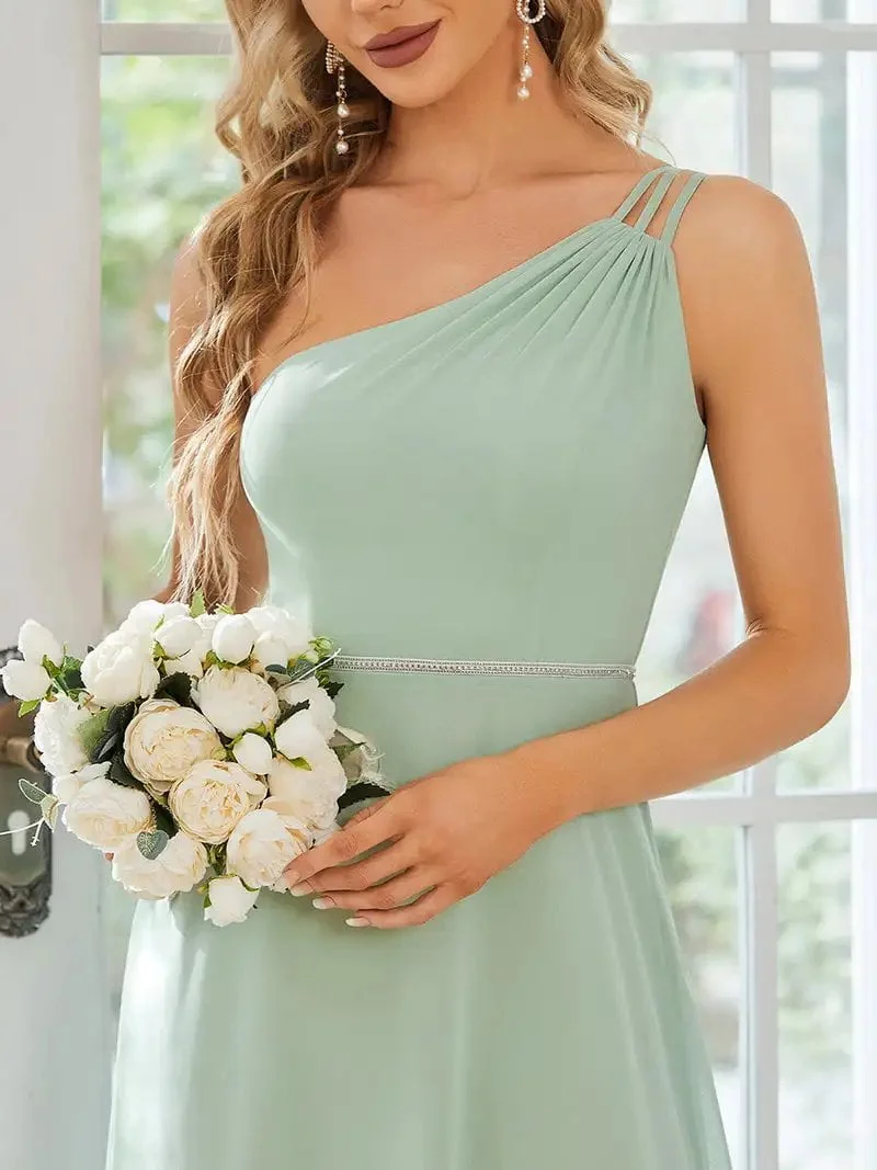 Elegant Evening Dresses One Shoulder Beaded Hidden zipper Floor-Length Ever Pretty 2024 of A-line Mint Green Bridesmaid Dress - Image 5