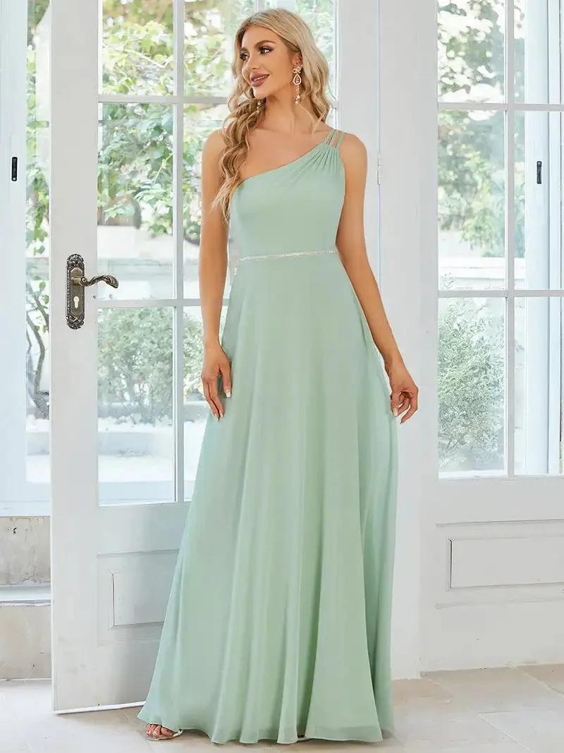 Elegant Evening Dresses One Shoulder Beaded Hidden zipper Floor-Length Ever Pretty 2024 of A-line Mint Green Bridesmaid Dress - Image 3
