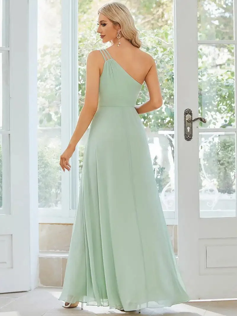 Elegant Evening Dresses One Shoulder Beaded Hidden zipper Floor-Length Ever Pretty 2024 of A-line Mint Green Bridesmaid Dress - Image 2