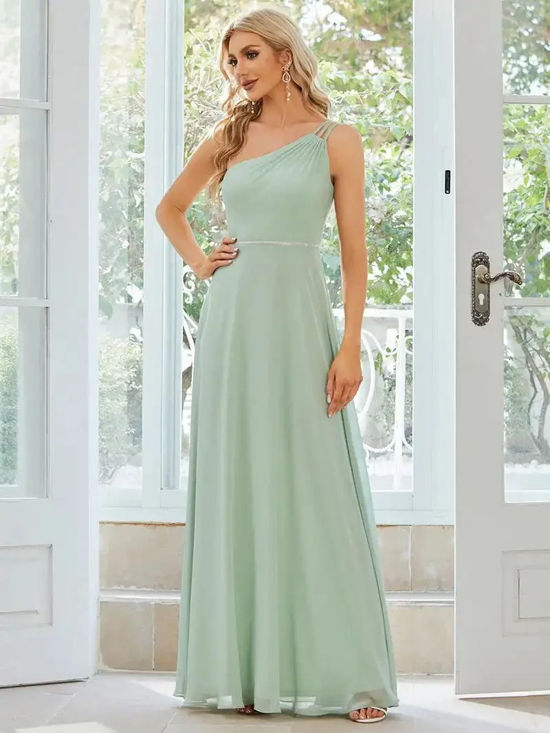Elegant Evening Dresses One Shoulder Beaded Hidden zipper Floor-Length Ever Pretty 2024 of A-line Mint Green Bridesmaid Dress - Image 4