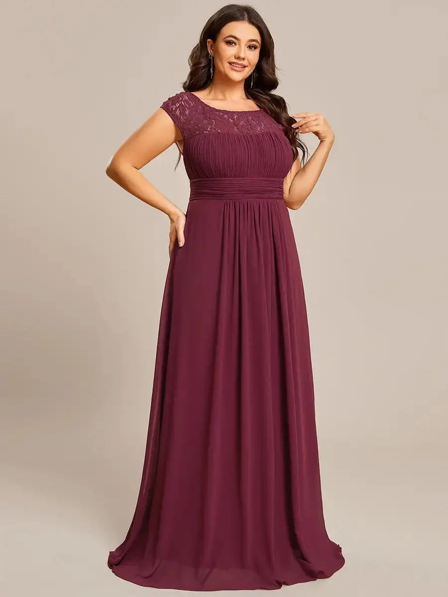 Plus Evening Dresses Square neck Cap Sleeve Lace Floor length 2024 Ever pretty of A Line Chiffon Burgundy Bridesmaid dress
