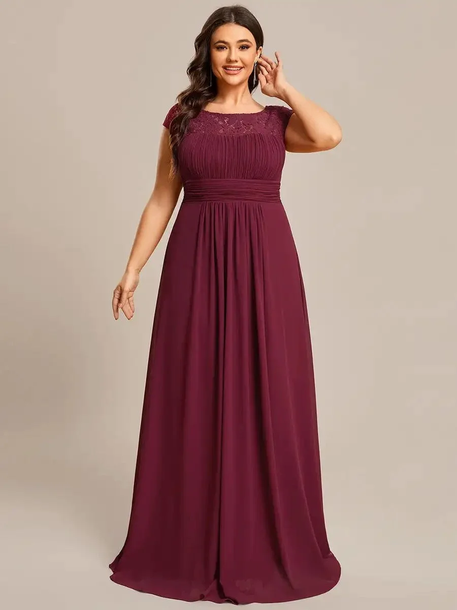 Plus Evening Dresses Square neck Cap Sleeve Lace Floor length 2024 Ever pretty of A Line Chiffon Burgundy Bridesmaid dress - Image 4
