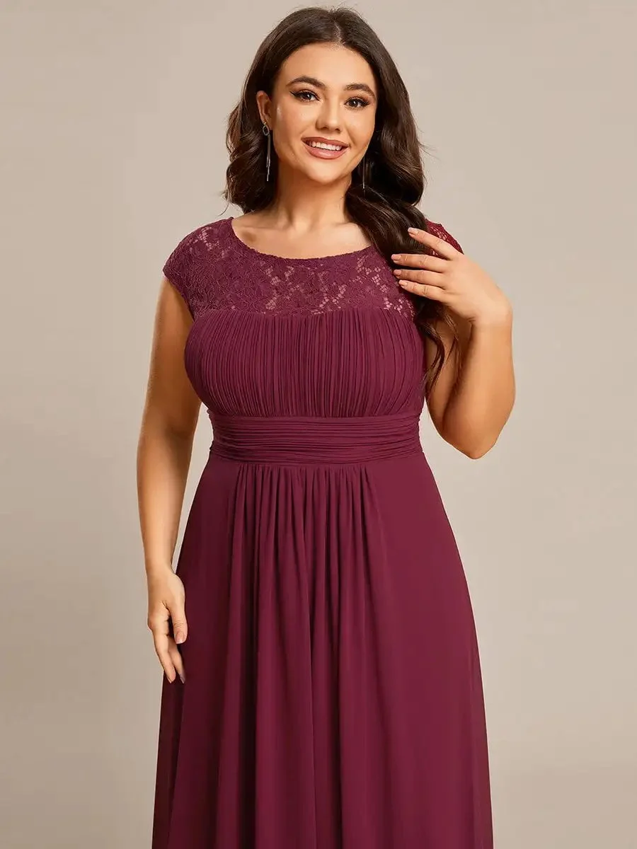 Plus Evening Dresses Square neck Cap Sleeve Lace Floor length 2024 Ever pretty of A Line Chiffon Burgundy Bridesmaid dress - Image 5