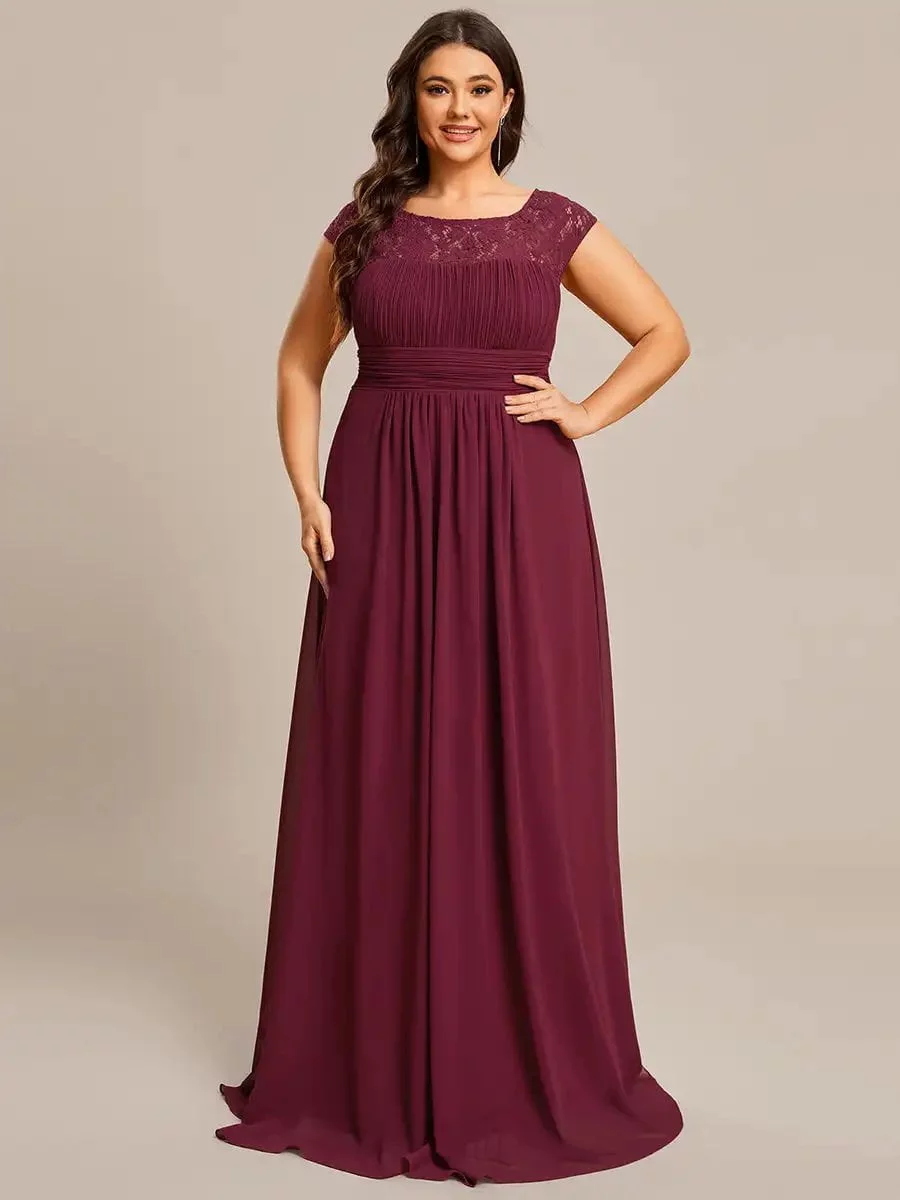 Plus Evening Dresses Square neck Cap Sleeve Lace Floor length 2024 Ever pretty of A Line Chiffon Burgundy Bridesmaid dress - Image 2