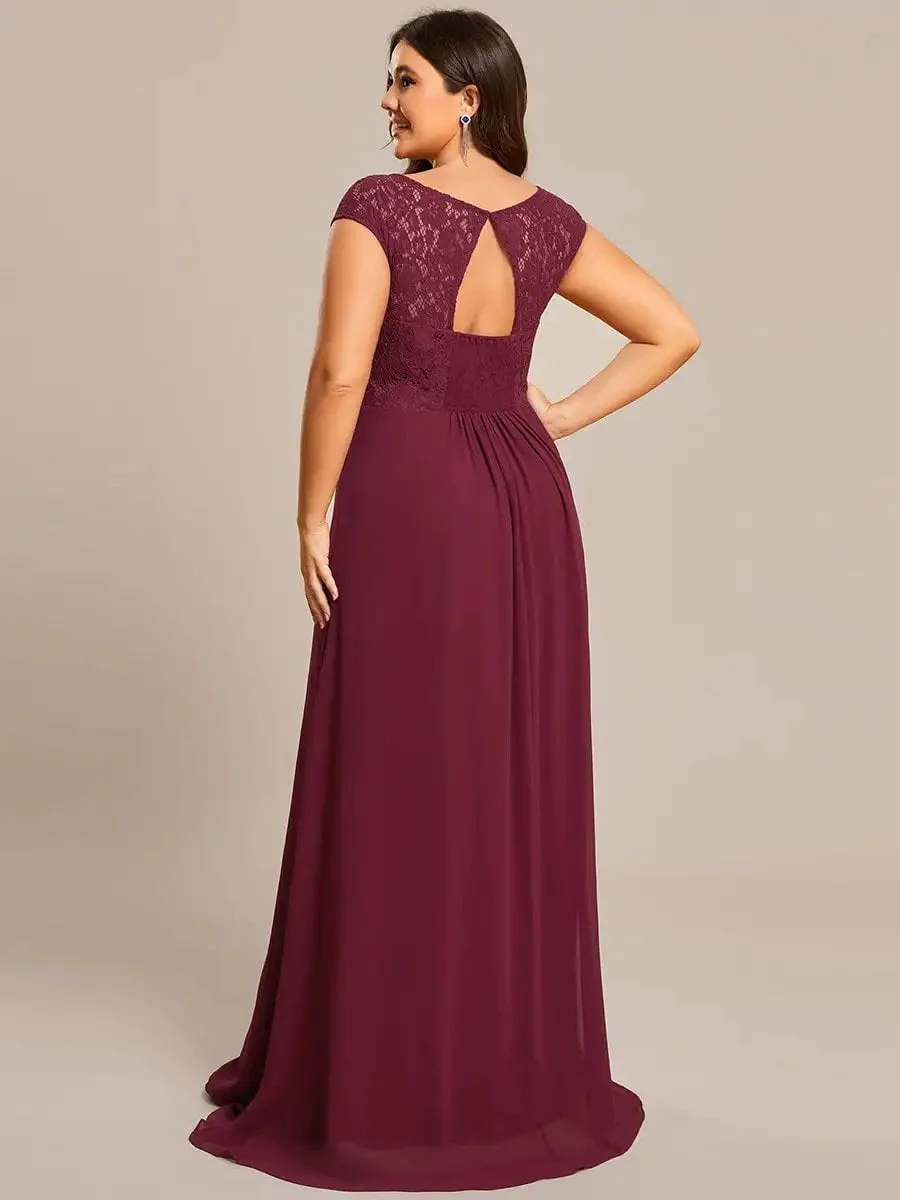 Plus Evening Dresses Square neck Cap Sleeve Lace Floor length 2024 Ever pretty of A Line Chiffon Burgundy Bridesmaid dress - Image 3
