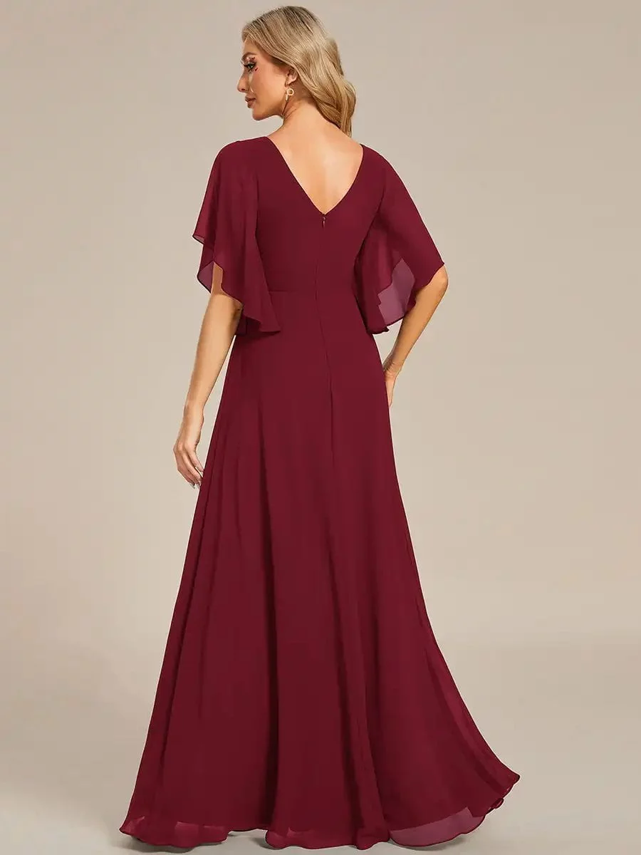 Elegant Evening Dresses Maxi Long Floral Embroidery With Short Sleeves 2024 Ever pretty of Chiffon Burgundy Bridesmaid dress - Image 2