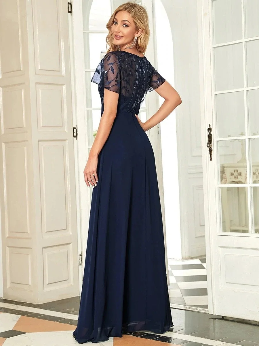 Elegant Evening Dresses V-Neck Short Sleeve A-LINE Lace Floor-Length Gown 2024 Ever pretty of Navy Blue Simple Prom Dress Women - Image 2