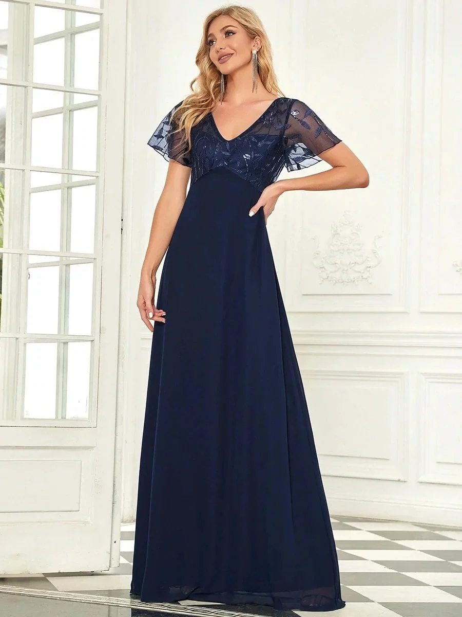 Elegant Evening Dresses V-Neck Short Sleeve A-LINE Lace Floor-Length Gown 2024 Ever pretty of Navy Blue Simple Prom Dress Women - Image 4