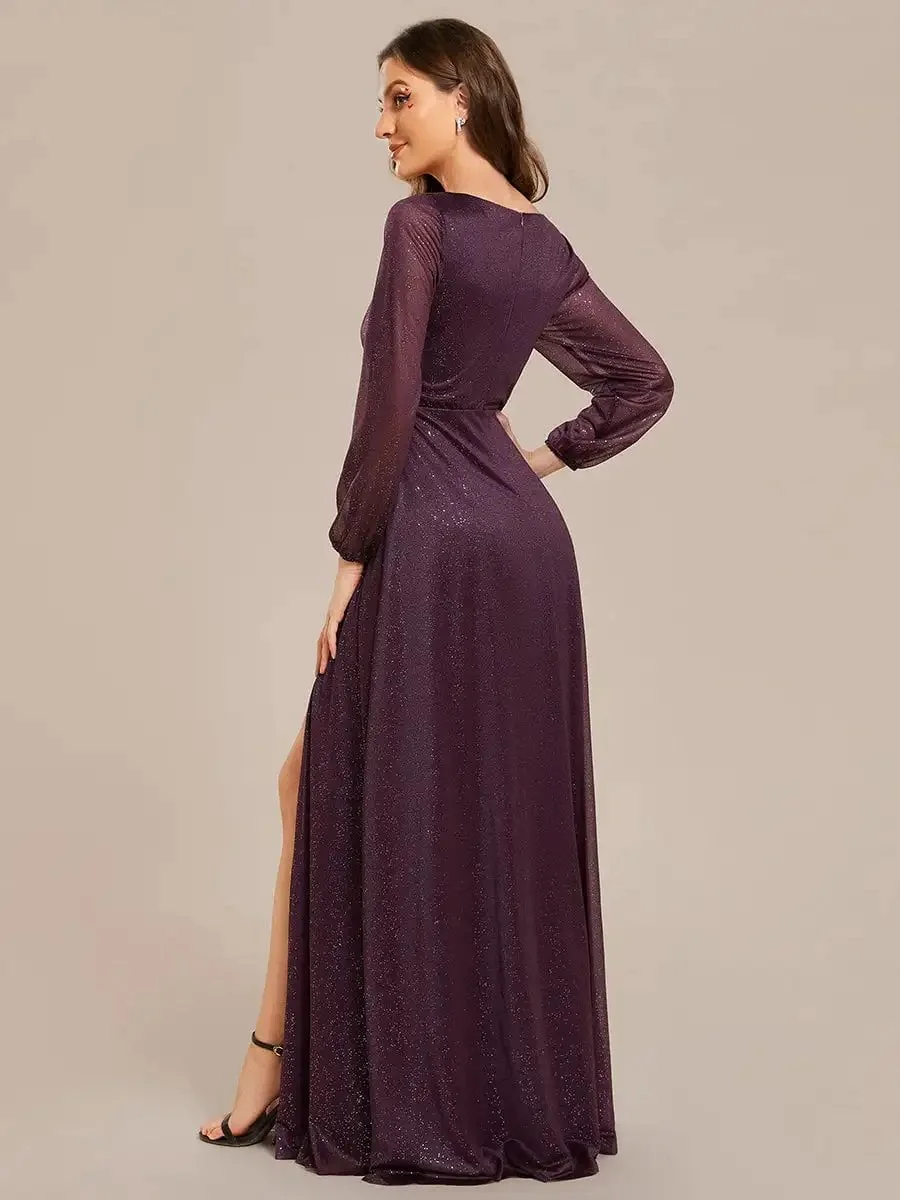 Gorgeous Evening Dresses Deep V-Neck Sequin Long Sleeves Ever Pretty of 2024 Shiny Dark Purple Bridesmaid dresses - Image 2