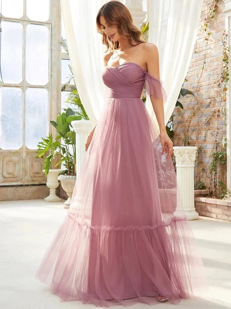 Elegant Women's Evening Dresses Long Tulle Strapless A Line Floor-Length Backless 2024 Ever Pretty of Simple Prom Women Dress - Image 3