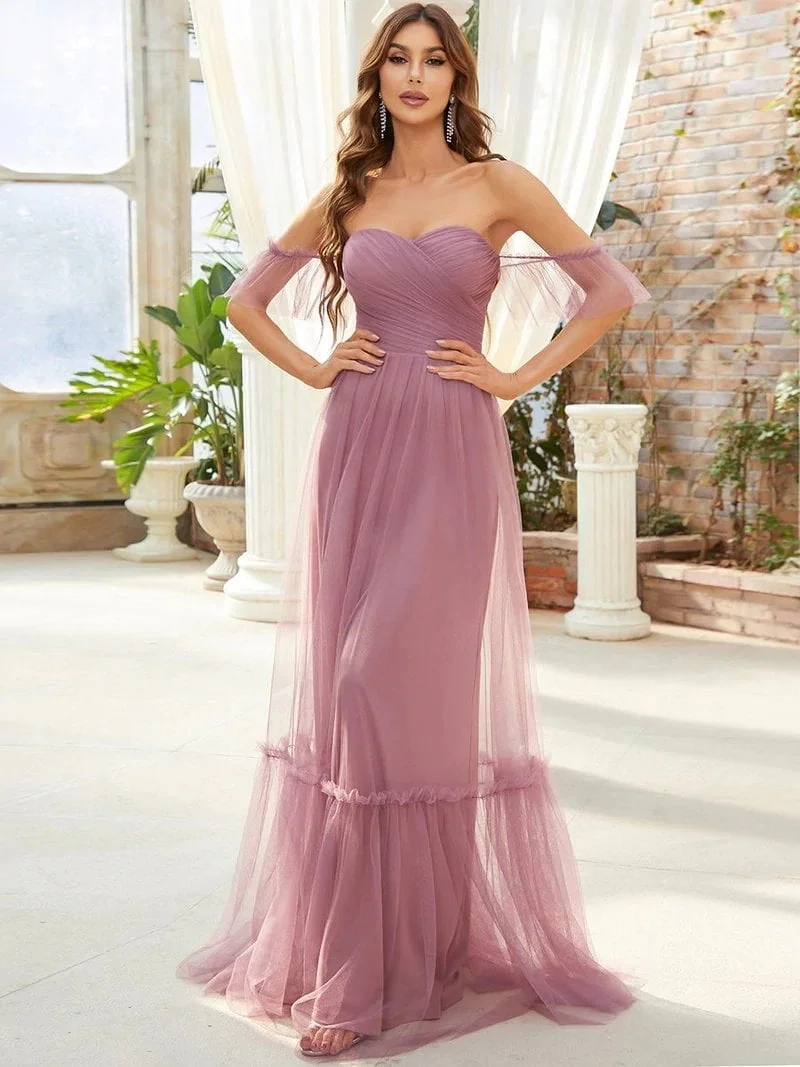 Elegant Women's Evening Dresses Long Tulle Strapless A Line Floor-Length Backless 2024 Ever Pretty of Simple Prom Women Dress - Image 4