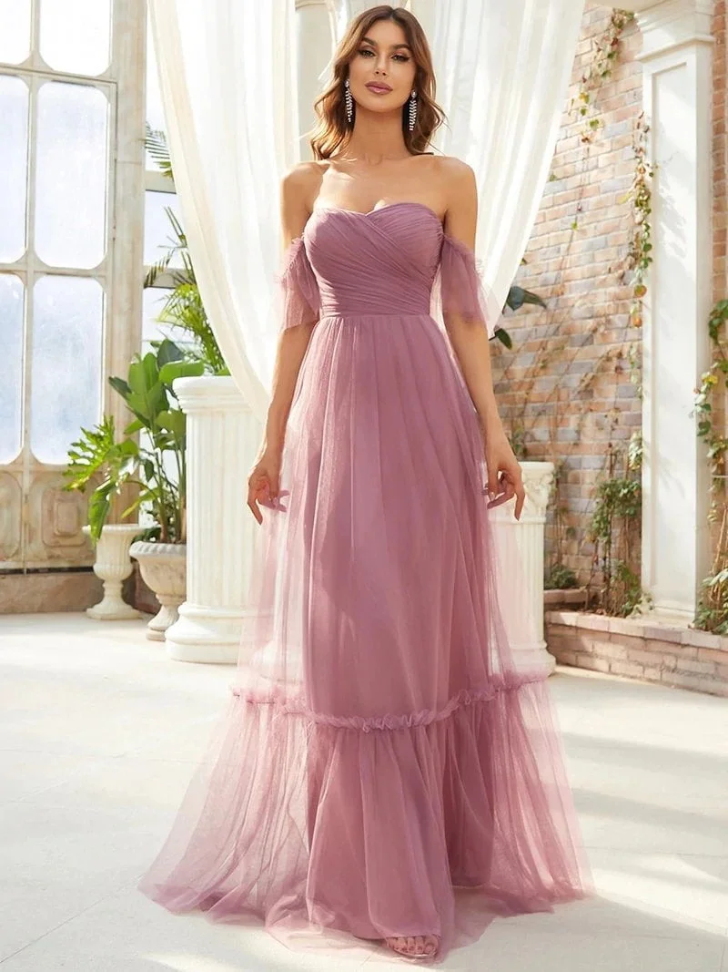 Elegant Women's Evening Dresses Long Tulle Strapless A Line Floor-Length Backless 2024 Ever Pretty of Simple Prom Women Dress