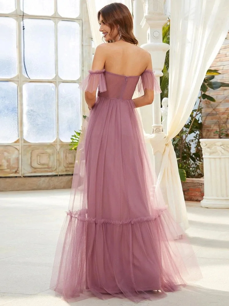 Elegant Women's Evening Dresses Long Tulle Strapless A Line Floor-Length Backless 2024 Ever Pretty of Simple Prom Women Dress - Image 2
