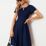 Elegant Evening Dresses Round Neck Rhinestone Mini Homecoming Knee-Length 2024 Ever Pretty of Navy Blue Cocktail Dresses