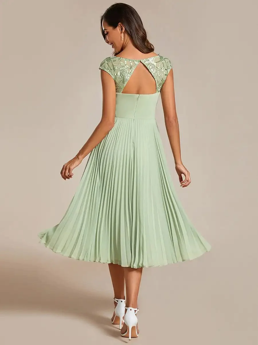 Elegant Evening Dresses Round Neckline and Cap Sleeves 2024 Ever Pretty of A-Line Pleated Chiffon Mint Green Wedding Guest Dress - Image 2
