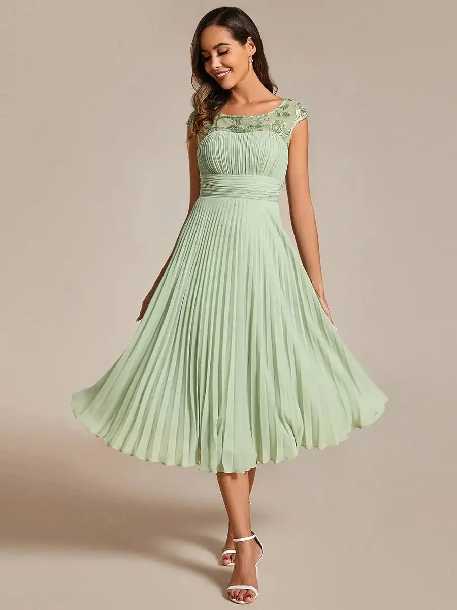 Elegant Evening Dresses Round Neckline and Cap Sleeves 2024 Ever Pretty of A-Line Pleated Chiffon Mint Green Wedding Guest Dress - Image 4