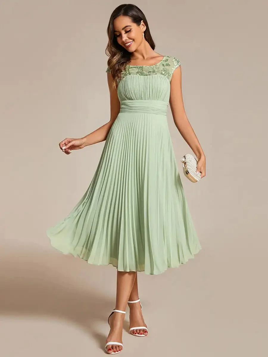 Elegant Evening Dresses Round Neckline and Cap Sleeves 2024 Ever Pretty of A-Line Pleated Chiffon Mint Green Wedding Guest Dress