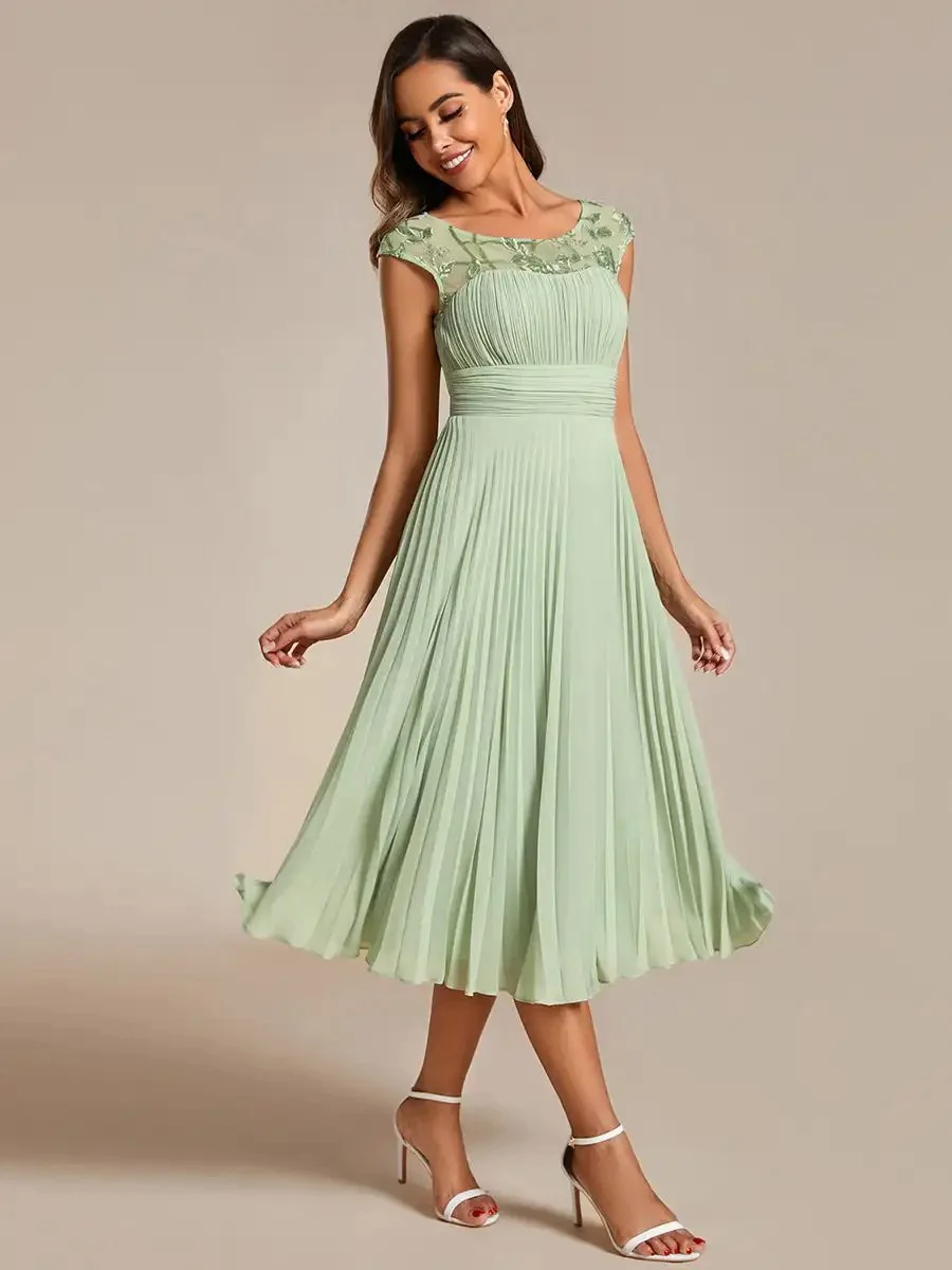 Elegant Evening Dresses Round Neckline and Cap Sleeves 2024 Ever Pretty of A-Line Pleated Chiffon Mint Green Wedding Guest Dress - Image 3