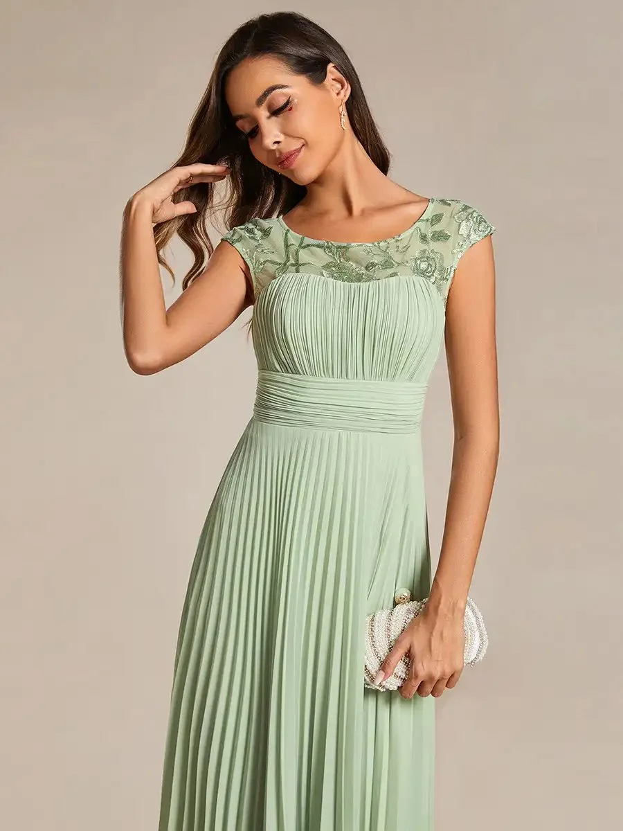 Elegant Evening Dresses Round Neckline and Cap Sleeves 2024 Ever Pretty of A-Line Pleated Chiffon Mint Green Wedding Guest Dress - Image 5
