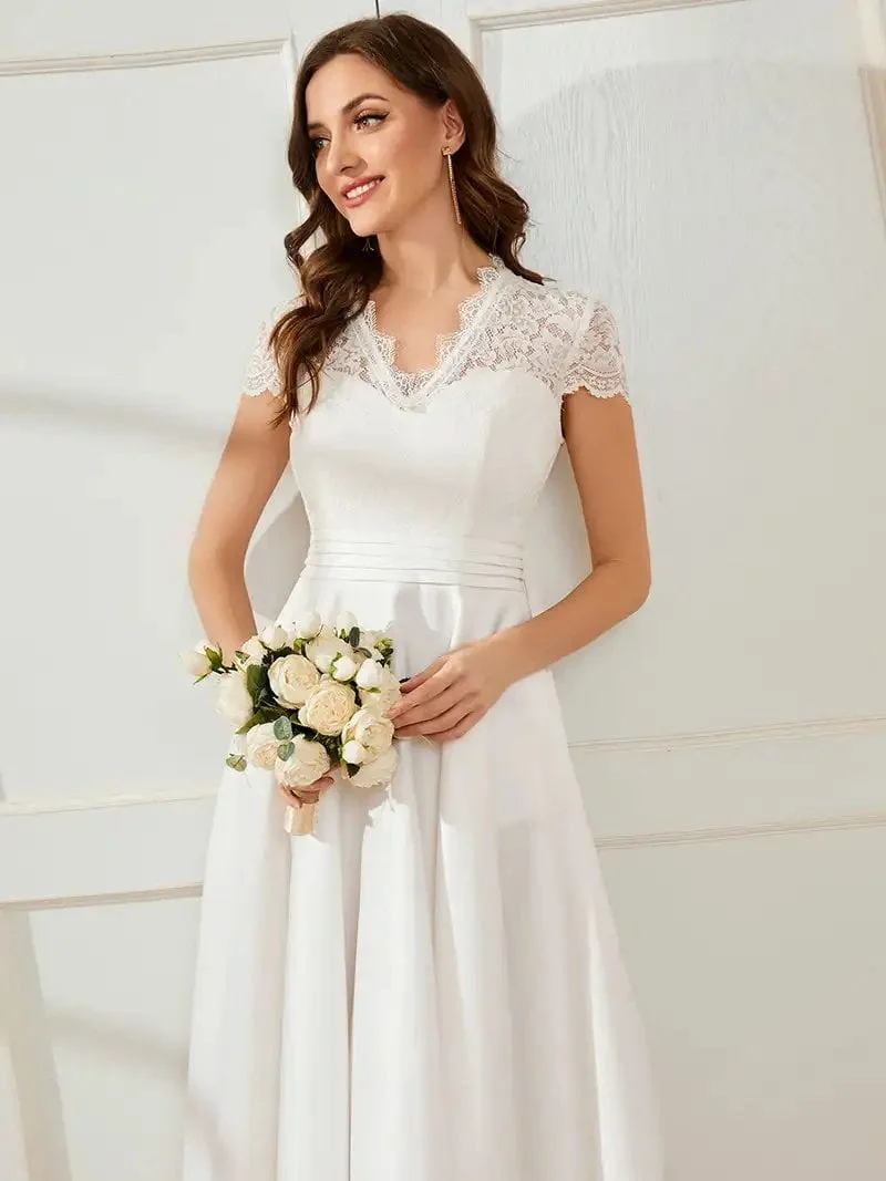 Elegant Evening Dresses V-neck Women's Short Sleeves Knee-Length 2024 Ever pretty of Lace A-line White Cocktail Dresses - Image 5