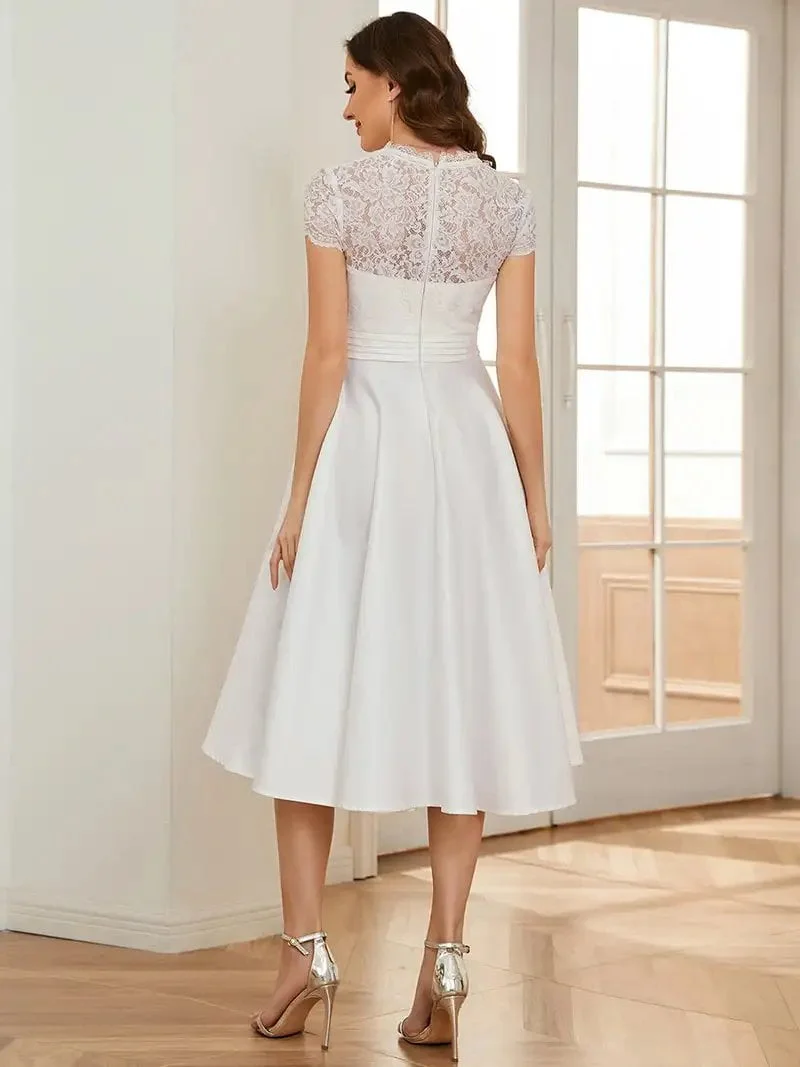 Elegant Evening Dresses V-neck Women's Short Sleeves Knee-Length 2024 Ever pretty of Lace A-line White Cocktail Dresses - Image 4
