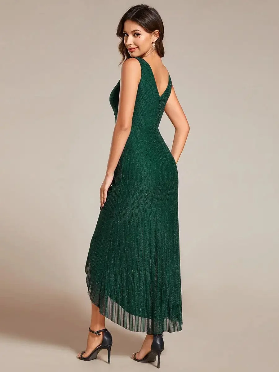 Gorgeous Evening Dresses High-Low Ruffle Mermaid with V-Neck Midi Length 2024 Ever Pretty of Dark Green Wedding Guest Dress - Image 2