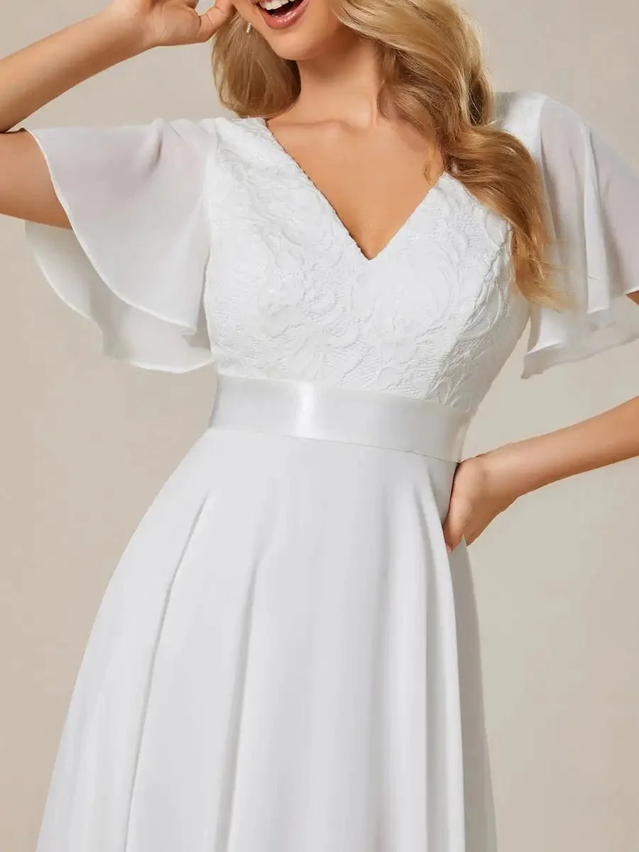Elegant Evening Dresses Deep V Neck Short Sleeves Back hidden zipper 2024 Ever pretty of A-line White Cocktail party - Image 5