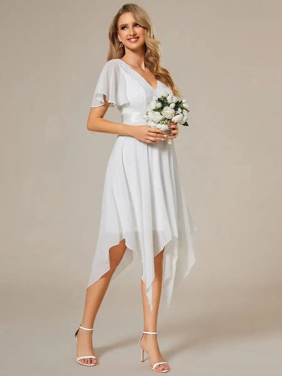 Elegant Evening Dresses Deep V Neck Short Sleeves Back hidden zipper 2024 Ever pretty of A-line White Cocktail party - Image 2