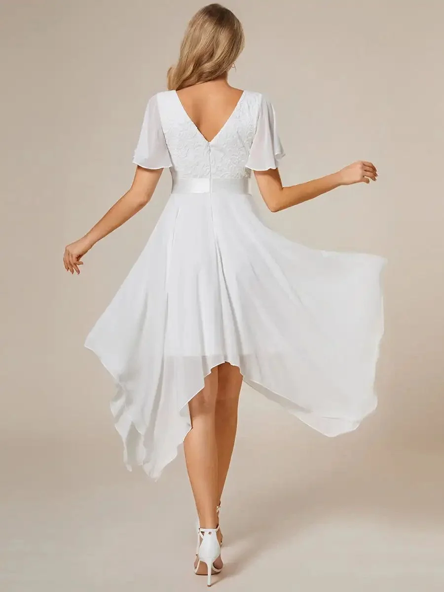 Elegant Evening Dresses Deep V Neck Short Sleeves Back hidden zipper 2024 Ever pretty of A-line White Cocktail party - Image 4
